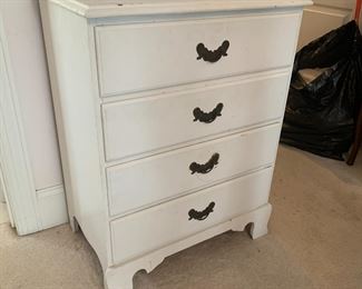 #62	white painted 4 drawer chest  26x17x35	 $50.00 			

