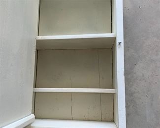 #85	white painted cabinet white door and 3 shelves 12x6x30	 $30.00 			
