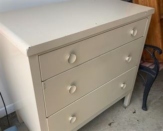 #92	chest of tan painted  with 3 drawers 35x19x35 metal 	 $50.00 			
