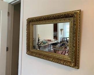 #110	wood bevel mirror painted gold 30x22	 $75.00 			
