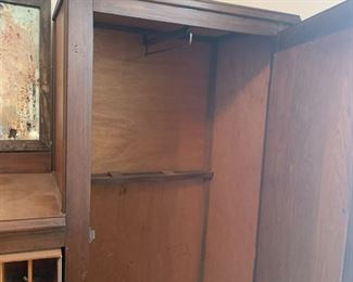 #120	cabient with tall cabinet and  desk drawer and 3 drawer and mirror  39x18x62	 $175.00 			
