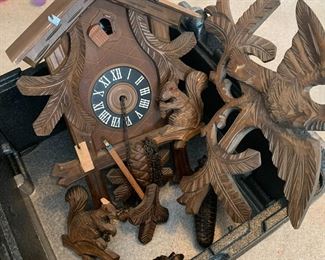 #196	German coco clock with squirrels as is missing pieces 	 $20.00 			
