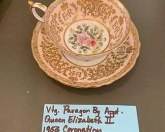 #205	Vtg. Paragon By Appt.Queen Elizabeth II 1953 Coronation cup and Saucer 	 $30.00 			
