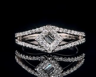 Classy Baguette & Round Diamonds! 0.60 Carat Diamond Split Shank Ring in 14k White Gold; $2,900 Retail 