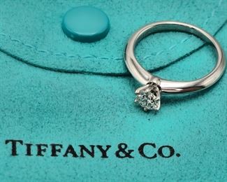 Designer Tiffany & Co. Diamond 6-Prong Solitaire Ring in Platinum w/ Original Jewelry Pouch, IF Clarity (FLAWLESS!), Triple X; $4,999 Retail
