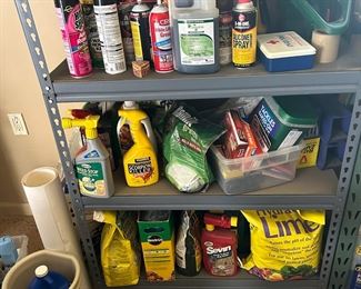 Fertilizer, paint, sturdy shelving and other garage goodness.