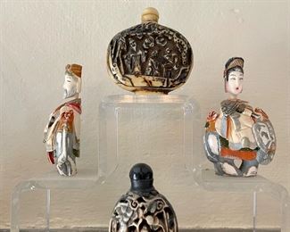 Snuff bottles carved and revers painted
