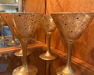 4 Gold Martini Glasses 