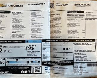 2017 EQUINOX  FWD LT
LOW MILAGE just under 67,000