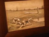 GOUACHE OF HUNTER WITH DOGS.