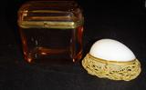 FRENCH 19TH CENTURY AMBER GLASS TRINKET BOX.