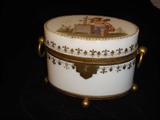 FRENCH OPALINE PAINTED DRESSER BOX WITH DORE MOUNTS.