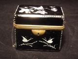 FINE PAINTED FRENCH EBONY GLASS PAINTED TRINKET BOX.