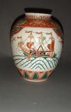 IMARI JAR WITH A BLACK SHIP.