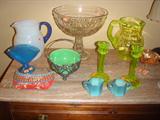 ART GLASS , VAN BRIGGLE , FLINT,IROQUOIS BEAD WORK CANOE.