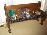 MORE STERLING & PLATE, MAJOLICA PLATE, BENCH.