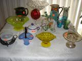 OYSTER GLASS , VASELINE , DREDEN FIGURAL GROUP ,AUSTRIAN VASE ,ART GLASS TUMBLERS , CAMBRIDGE.