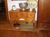 QUEEN ANNE DRESSING TABLE, TOLEWARE, SILVER PLATE.