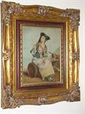 OIL ON CANVAS IN DISTRESSED GILT FRAME.