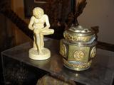 IVORY OF HELLENISTIC FIGURE "BOY PICKING SPLINTER FROM FOOT, CHINESE BRASS BOX.
