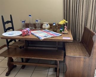 Solid wood table and benches