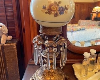 Antique electrified Victorian style parlor lamp, early 1900s