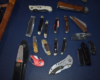 Over 140 Pocket, Hunting, Military and Other Knives many with Names like Buck, Case, Old Timer, Kissing Crane, Barlow, Boker, Victorinox, Craftsman, Stihl, and More!