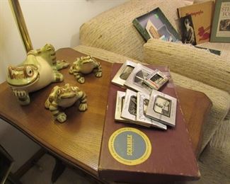 Retro ceramic frogs and Scrabble game