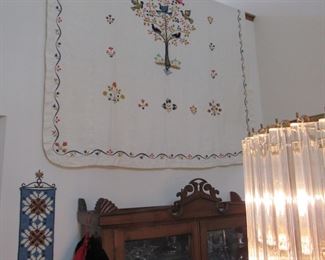 Norwegian crewel work linen bedspread, hand done