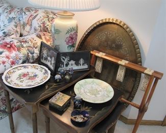 Asian nesting tables, large brass tray table