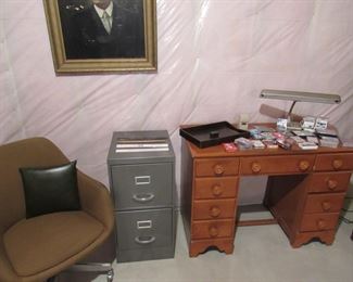 Mid century desk lamp and playing cards