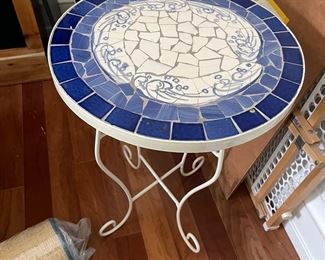 white and blue tile table