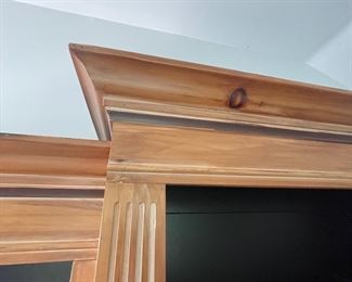 Oak Bookcase, comes in three pieces, painted black inside, measures 6 1/2 feet tall, left piece 29 inch wide, middle piece 48 inch wide, right piece 29 inch wide, 18 inches deep, will be on porch