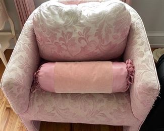 Pink Upholstered chair, slightly worn