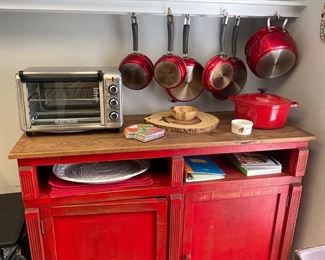 heavy wooden red painted cabinet
