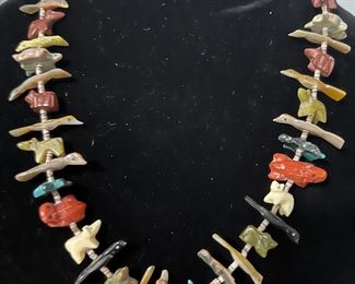 Native American multi animal fetish beaded necklace