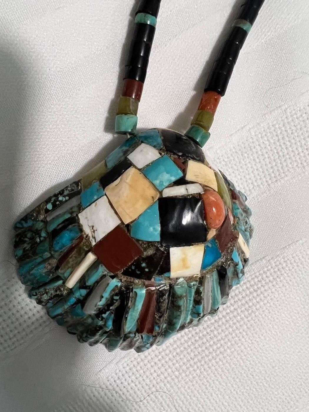 Native American handmade turquoise onyx shell covered beaded necklace