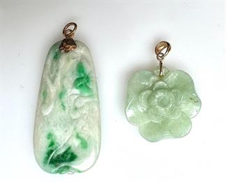 #103 • Two Delicate Jade & 14k Gold Vintage Pendants
