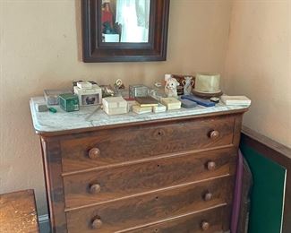 Marble top and crotch walnut dresser. 