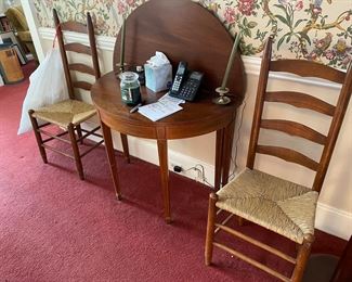 Inlaid demi-lune inlaid table. $350