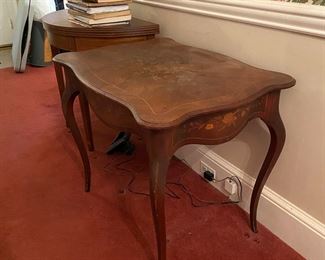 Possibly RJ Horner Bros. heavily floral inlaid table. $400