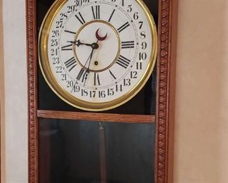 Antique Carved Oak Calendar Wall Clock