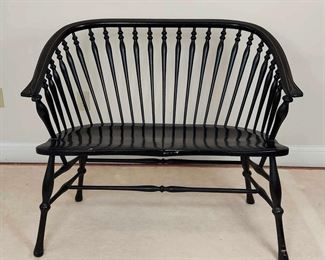 Black Ebonized Windsor Style Wooden Bench
