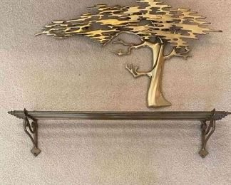 Brass Decorative Shelf And Three Dimensional Tree Sculpture