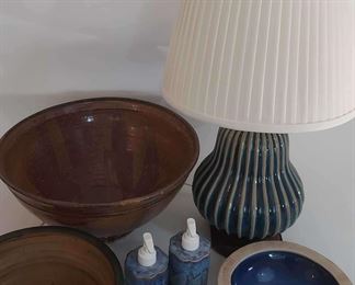 Ceramic Table Lamp, Bowls and Soap Dispensers
