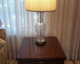 Drexel Queen Anne Style Side Table and Cut Glass Lamp