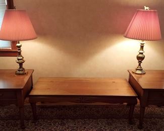 Drexel Walnut Coffee Table and End Tables with Lamps