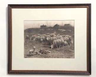 John Austin Sands Monks Etching Flock Of Sheep
