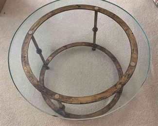 Mid Century Round Metal Table With Glass Top