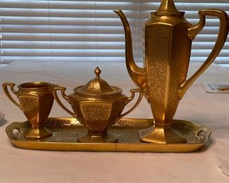 Stouffer Coffee Set Pot, Creamer, Sugar Gold